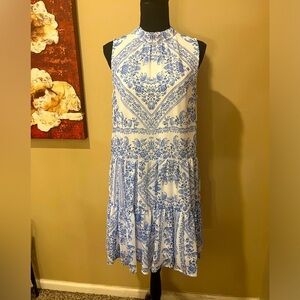 Calvin Klein Blue Willow Drop Waist High Neck Sleeveless Dress, size 8